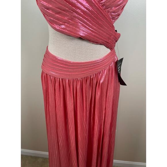 Retrofete Aglaia Cutout Ruched Metallic Lame Calypso Coral Maxi Dress Size Small - Picture 8 of 11